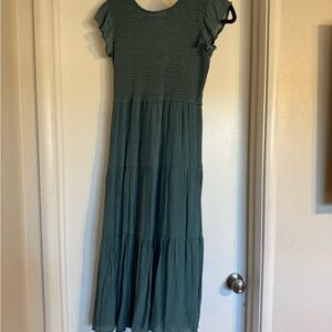 Mine Teal Ruffle Sleeve Midi Dress